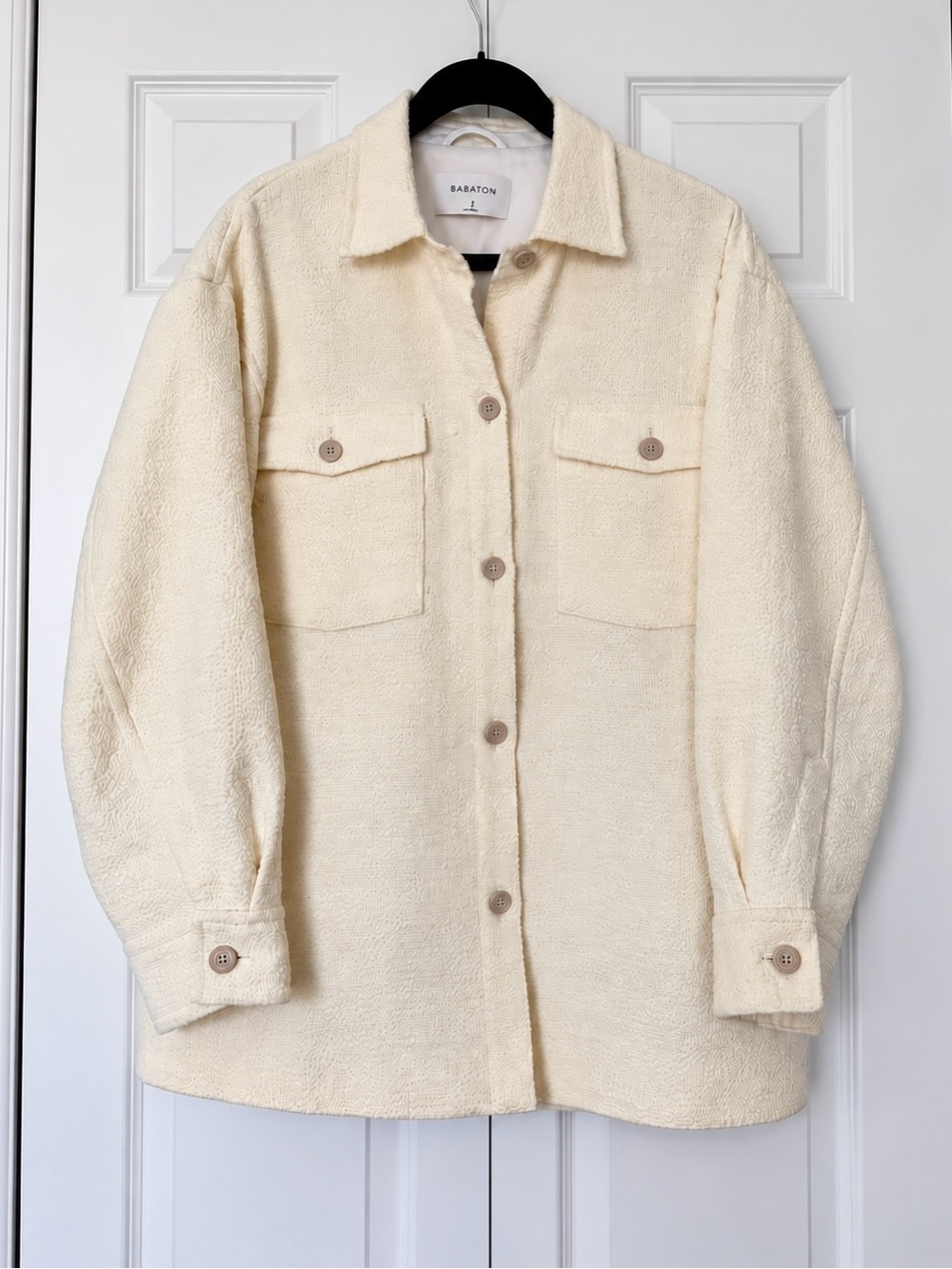 Aritzia Babaton Joan Jacket Cream Tweed Shacket Size 2 M